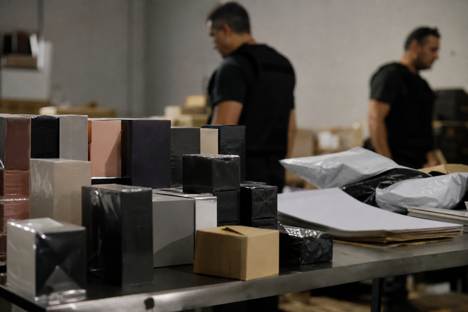 Caixas genéricas de perfumes importados apreendidos durante operação contra comércio clandestino